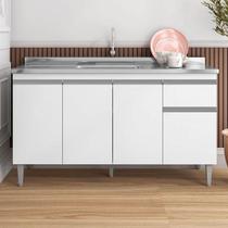 Balcão De Pia Ambiente Tatiane 145 Cm Branco Brilho - Ajl Balcão De Pia Ambiente Tatiane 145 Cm Branco Brilho - Ajl