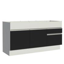Balcão de Pia Armário de Cozinha 150 cm 2 Portas e 2 Gavetas (Sem Tampo e Pia) Branco/Preto Glamy Madesa