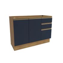 Balcão de Pia Celeste Kappesberg 100% MDF 2 Portas 3 Gavetas Nogueira/Azul 120cm Balcão de Pia Celeste Kappesberg 100% MDF 2 Portas 3 Gavetas Nogueira/Azul 120cm