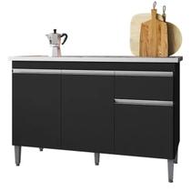 Balcão de Pia Cozinha Tatiane 120 cm Preto Fosco 2000 Sem Tampo AJL Móveis Balcão de Pia Cozinha Tatiane 120 cm Preto Fosco 2000 Sem Tampo AJL Móveis