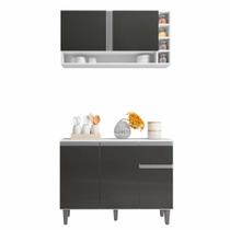 Balcão de Pia e Aéreo Cozinha Vanessa 105cm Branco Cinza 1925 Sem Tampo AJL Móveis Balcão de Pia e Aéreo Cozinha Vanessa 105cm Branco Cinza 1925 Sem Tampo AJL Móveis