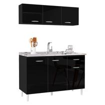 Balcão de Pia e Armário Aéreo 120 cm Preto Poquema Balcão de Pia e Armário Aéreo 120 cm Preto Poquema