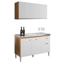 Balcão de Pia Gabriela 120cm e Armário Aéreo Andréia Amêndoa Branco - AJL