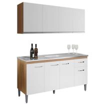 Balcão De Pia Gabriela 150cm E Armário Aéreo Andréia Amêndoa Branco - Ajl Balcão De Pia Gabriela 150cm E Armário Aéreo Andréia Amêndoa Branco - Ajl