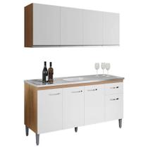 Balcão De Pia Gabriela 150cm E Armário Aéreo Andréia Amêndoa Branco - Ajl Balcão De Pia Gabriela 150cm E Armário Aéreo Andréia Amêndoa Branco - Ajl