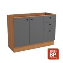 Balcão de Pia Kappesberg Pixel 2 Portas 3 Gavetas Tapajós/Cinza Sagrado 120cm