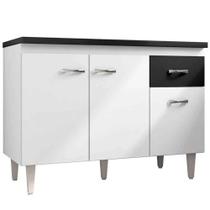 Balcão de Pia Para Cozinha 120 Cm Graziela 3 Portas 1 Gaveta Branco Preto Balcão de Pia Para Cozinha 120 Cm Graziela 3 Portas 1 Gaveta Branco Preto