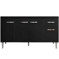 Balcão de Pia Para Cozinha 150 Cm Graziela 4 Portas 1 Gaveta Preto