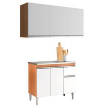 Balcão de Pia Tatiane 100cm e Armário Aéreo Andréia 3 Portas Amêndoa Branco - AJL Balcão de Pia Tatiane 100cm e Armário Aéreo Andréia 3 Portas Amêndoa Branco - AJL