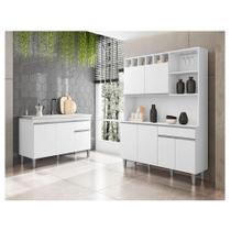 Balcão De Pia Tatiane 120 Cm E Armário Cozinha Kit Alice Ambiente Branco Brilho - Ajl Balcão De Pia Tatiane 120 Cm E Armário Cozinha Kit Alice Ambiente Branco Brilho - Ajl