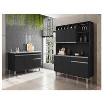 Balcão de Pia Tatiane 120 cm e Armário Cozinha Kit Alice Ambiente Preto Fosco - AJL Balcão de Pia Tatiane 120 cm e Armário Cozinha Kit Alice Ambiente Preto Fosco - AJL