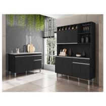 Balcão De Pia Tatiane 120 Cm E Armário Cozinha Kit Alice Ambiente Preto Fosco - Ajl