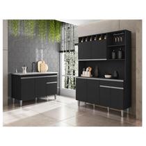 Balcão de Pia Tatiane 120 cm e Armário Cozinha Kit Alice Ambiente Preto Fosco - AJL