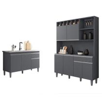 Balcão De Pia Tatiane 120 Cm E Armário Cozinha Kit Alice Cinza Fosco - Ajl