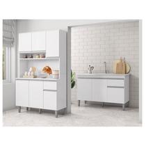Balcão de Pia Tatiane 120 cm e Armário Cozinha Kit Márcia Ambiente Branco Brilho - AJL Balcão de Pia Tatiane 120 cm e Armário Cozinha Kit Márcia Ambiente Branco Brilho - AJL