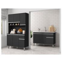 Balcão de Pia Tatiane 120 cm e Armário Cozinha Kit Márcia Ambiente Preto Fosco - AJL