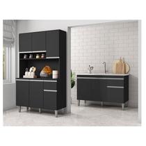 Balcão de Pia Tatiane 120 cm e Armário Cozinha Kit Márcia Ambiente Preto Fosco - AJL Balcão de Pia Tatiane 120 cm e Armário Cozinha Kit Márcia Ambiente Preto Fosco - AJL