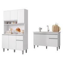 Balcão de Pia Tatiane 120 cm e Armário Cozinha Kit Márcia Branco Brilho - AJL Balcão de Pia Tatiane 120 cm e Armário Cozinha Kit Márcia Branco Brilho - AJL