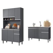 Balcão de Pia Tatiane 120 cm e Armário Cozinha Kit Márcia Cinza Fosco - AJL Balcão de Pia Tatiane 120 cm e Armário Cozinha Kit Márcia Cinza Fosco - AJL