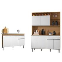 Balcão De Pia Tatiane 120cm E Armário Cozinha Kit Alice Amêndoa Branco - Ajl Balcão De Pia Tatiane 120cm E Armário Cozinha Kit Alice Amêndoa Branco - Ajl