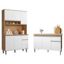 Balcão de Pia Tatiane 120cm e Armário Cozinha Kit Márcia Amêndoa Branco - AJL