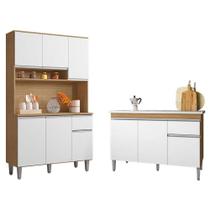 Balcão De Pia Tatiane 120cm E Armário Cozinha Kit Márcia Amêndoa Branco - Ajl Balcão De Pia Tatiane 120cm E Armário Cozinha Kit Márcia Amêndoa Branco - Ajl