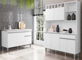 Balcão de Pia Tatiane 120m Sem Tampo e Armário de Cozinha Alice Branco Ajl