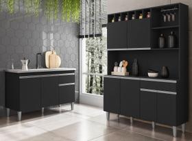 Balcão de Pia Tatiane 120m Sem Tampo e Armário de Cozinha Alice Preto Ajl