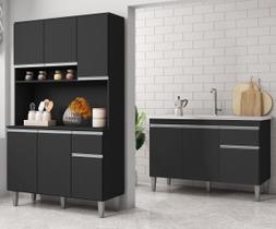 Balcão de Pia Tatiane 120m Sem Tampo e Cozinha Kit Márcia Compacta Preto Ajl