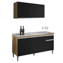 Balcão de Pia Tatiane 145 cm e Armário Aéreo Andreia 3 Portas 120 cm Amêndoa Preto AJL Balcão de Pia Tatiane 145 cm e Armário Aéreo Andreia 3 Portas 120 cm Amêndoa Preto AJL