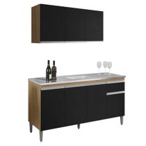 Balcão De Pia Tatiane 145 Cm E Armário Aéreo Andreia 3 Portas 120 Cm Amêndoa Preto Ajl Balcão De Pia Tatiane 145 Cm E Armário Aéreo Andreia 3 Portas 120 Cm Amêndoa Preto Ajl