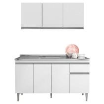 Balcão De Pia Tatiane 145 Cm E Armário Aéreo Andréia 3 Portas 120 Cm Branco Brilho - Ajl Balcão De Pia Tatiane 145 Cm E Armário Aéreo Andréia 3 Portas 120 Cm Branco Brilho - Ajl