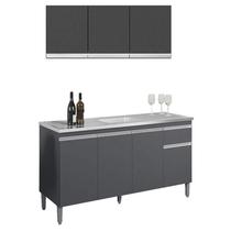 Balcão de Pia Tatiane 145 cm e Armário Aéreo Andréia 3 Portas 120 cm Cinza Fosco AJL Balcão de Pia Tatiane 145 cm e Armário Aéreo Andréia 3 Portas 120 cm Cinza Fosco AJL