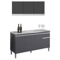 Balcão De Pia Tatiane 145 Cm E Armário Aéreo Andréia 3 Portas 120 Cm Cinza Fosco Ajl Balcão De Pia Tatiane 145 Cm E Armário Aéreo Andréia 3 Portas 120 Cm Cinza Fosco Ajl