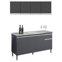 Balcão de Pia Tatiane 145 cm e Armário Aéreo Andréia 4 Portas 150 cm Cinza Fosco AJL