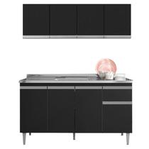 Balcão de Pia Tatiane 145 cm e Armário Aéreo Andréia 4 Portas 150 cm Preto Fosco - AJL Balcão de Pia Tatiane 145 cm e Armário Aéreo Andréia 4 Portas 150 cm Preto Fosco - AJL