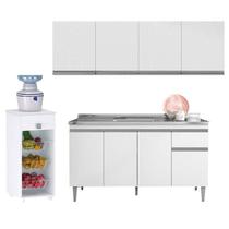Balcão de Pia Tatiane 145 cm e Armário Aéreo Andréia 4 Portas 160 cm com Fruteira Monalise Branco Brilho AJL