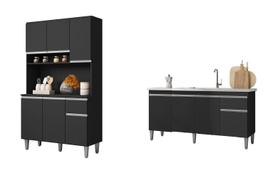 Balcão de Pia Tatiane 150m Sem Tampo e Cozinha Kit Márcia Compacta Preto Ajl