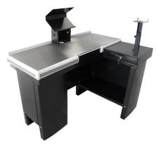 Balcão De Supermercados Kit 2 Checkout Bilateral Caixa De 1,30M Mesa Reta Innal Preto Perfil Cinza