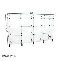 Balcão de Vidro com Porta Bijuteria - C/ Conectivo Preto - MOD.40 - 1,60 x 1,10 x 0,40m