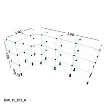 Balcão de Vidro em L - C/ Conectivo Preto MOD.50 - 2,00 x 1,00 x 1,00 x 0,25m