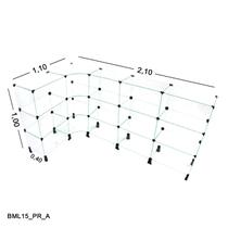 Balcão de Vidro em L - C/ Conectivo Preto MOD.50 - 2,10 x 1,00 x 1,10 x 0,40m