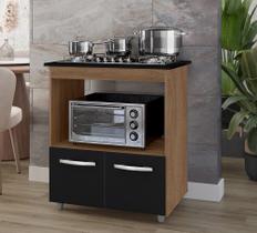 Balcão Elisa para Cooktop 5 Bocas com Nicho para Forno/Microondas - Savana/Preto Móblis