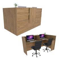 Balcão em L Recepção 160cm Freijó Syncro - Linha Premium 1.1