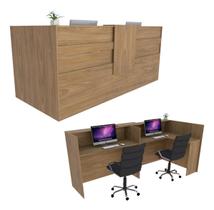 Balcão em L Recepção 223cm Freijó Syncro - Linha Premium 1.1