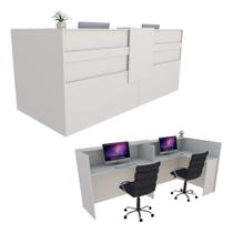 Balcão em L Recepção 236cm Branco - Linha Premium - Mod 1.1