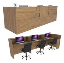 Balcão em L Recepção 342cm Freijó Syncro - Linha Premium 1.1