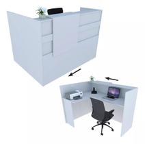 Balcão em L Recepção Caixa 124cm Branco Alto Padrão 100%Mdf Modelo 1.1