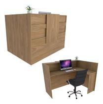 Balcão em L Recepção Caixa 124cm Freijó Syncro - Premium 1.1