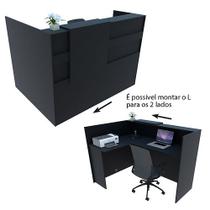 Balcão em L Recepção Caixa 124cm Preto Alto Padrão Mod 1.1